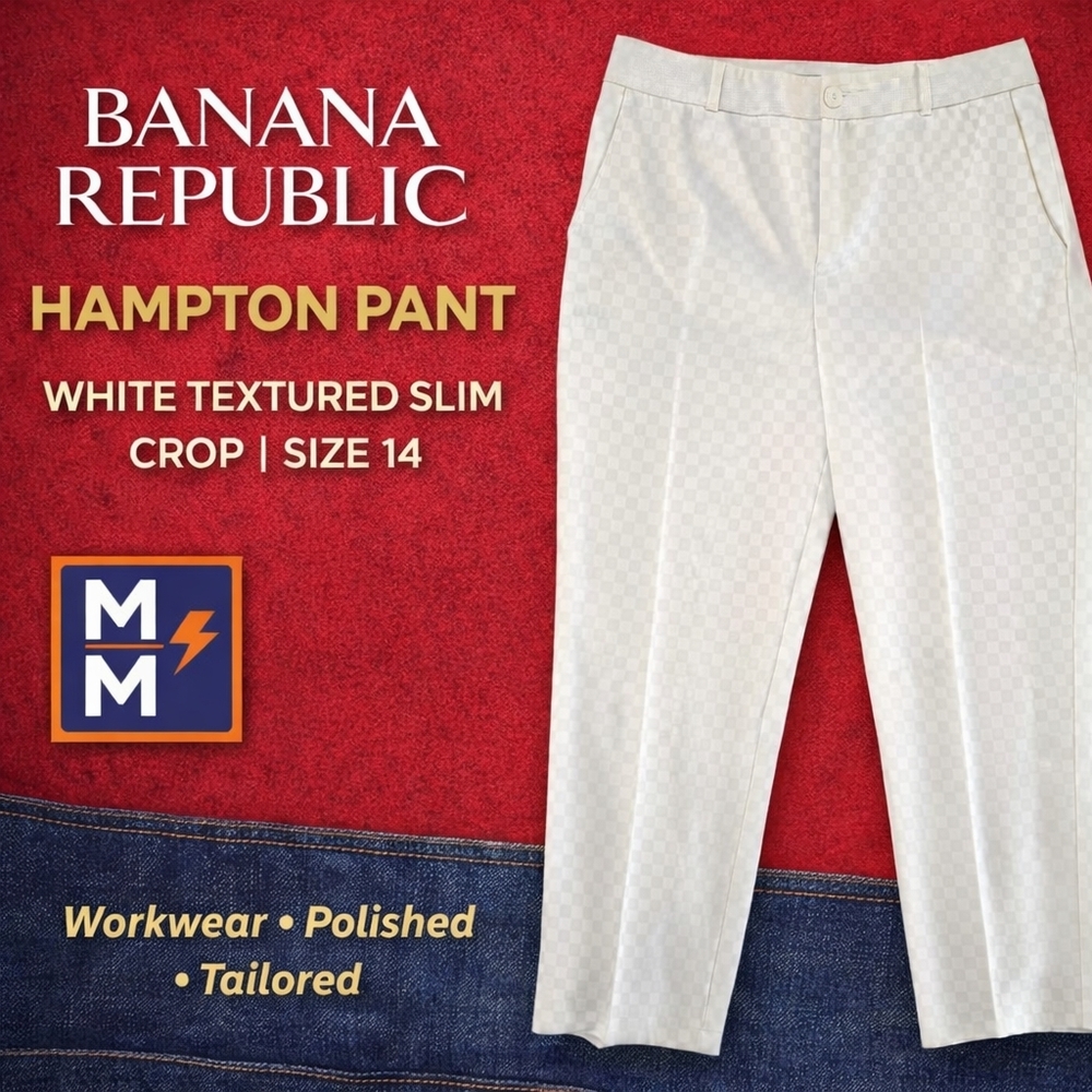 Banana Republic Hampton Pant White Textured Slim Crop | Size 14
